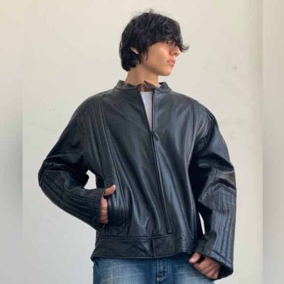 Men's Black Motorcycle Genuine Leather Jacket By Sean John NWT